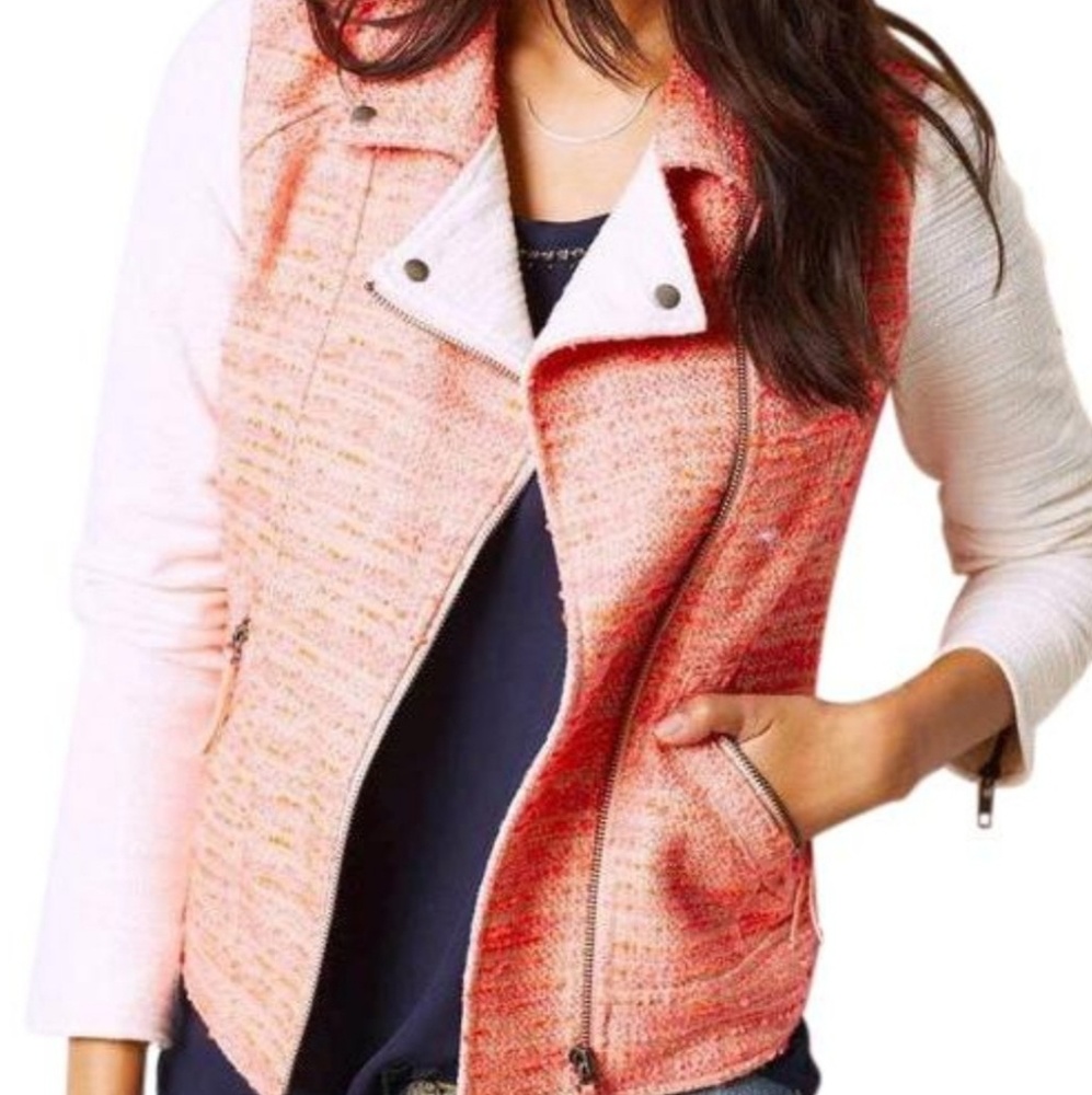 Anthropologie Elevenses Blush Tweed Moto Jacket.